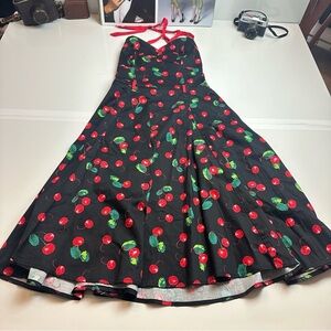 Collectif Red Dress with Cherry Print